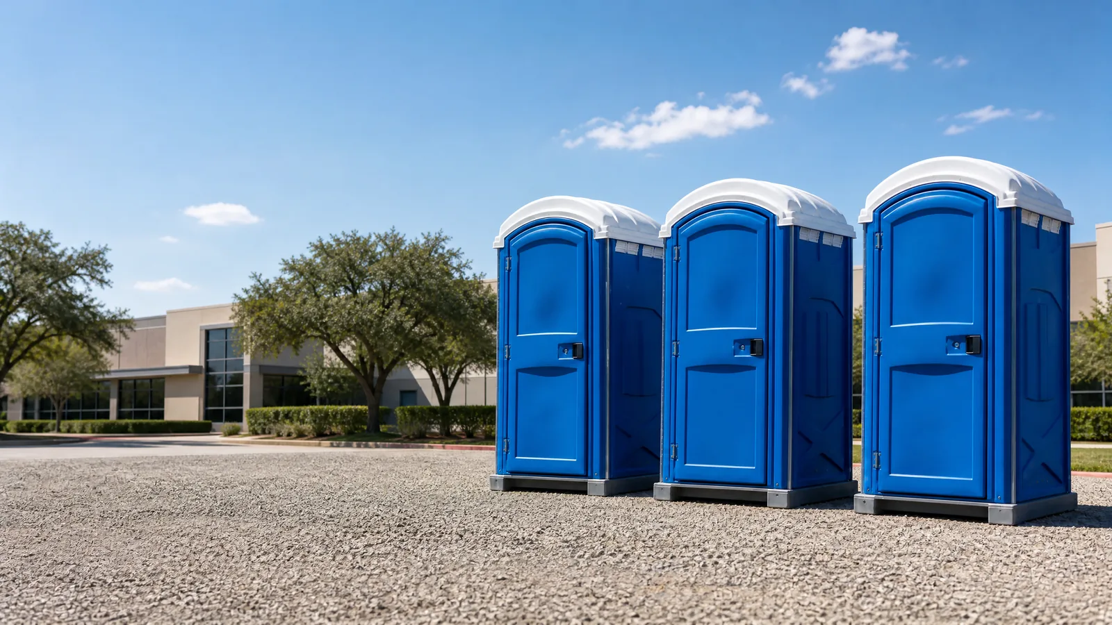 Clean portable restroom units prepared for rental planning in Irving